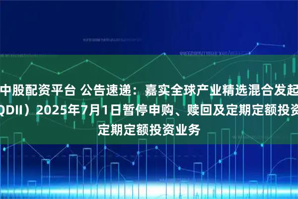 中股配资平台 公告速递：嘉实全球产业精选混合发起式（QDII）2025年7月1日暂停申购、赎回及定期定额投资业务