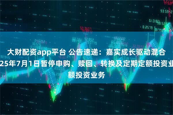 大财配资app平台 公告速递：嘉实成长驱动混合2025年7月1日暂停申购、赎回、转换及定期定额投资业务